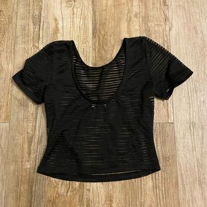 Sleek sexy black striped mesh low back crop top